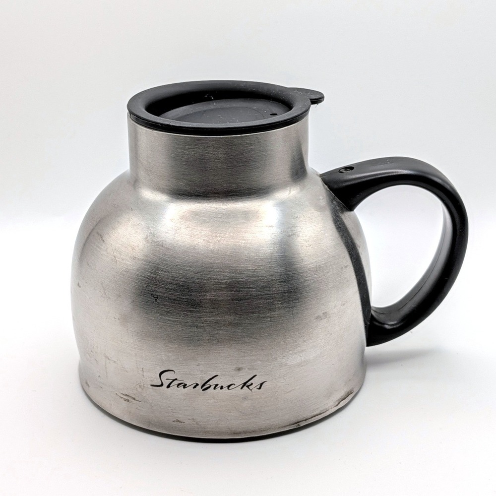 Starbucks S/S Chubby Stainless Steel Desk Mug 16 oz Wide Base Silver Black